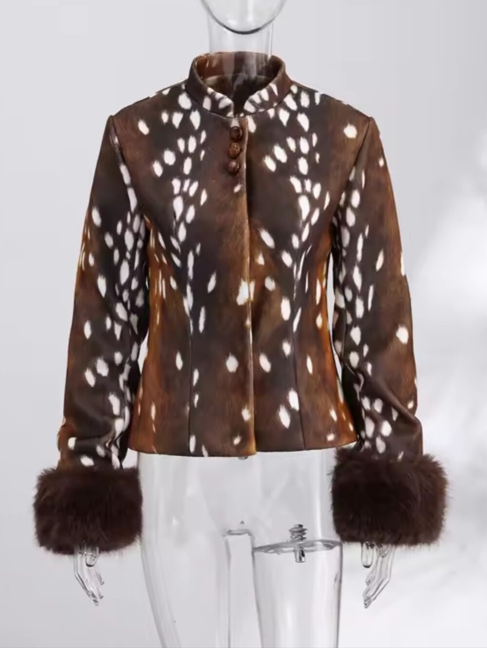 Street Leopard Print Cuffs Jacket Women Stand Collar Full Sleeve Buttons - Picture 7 of 9